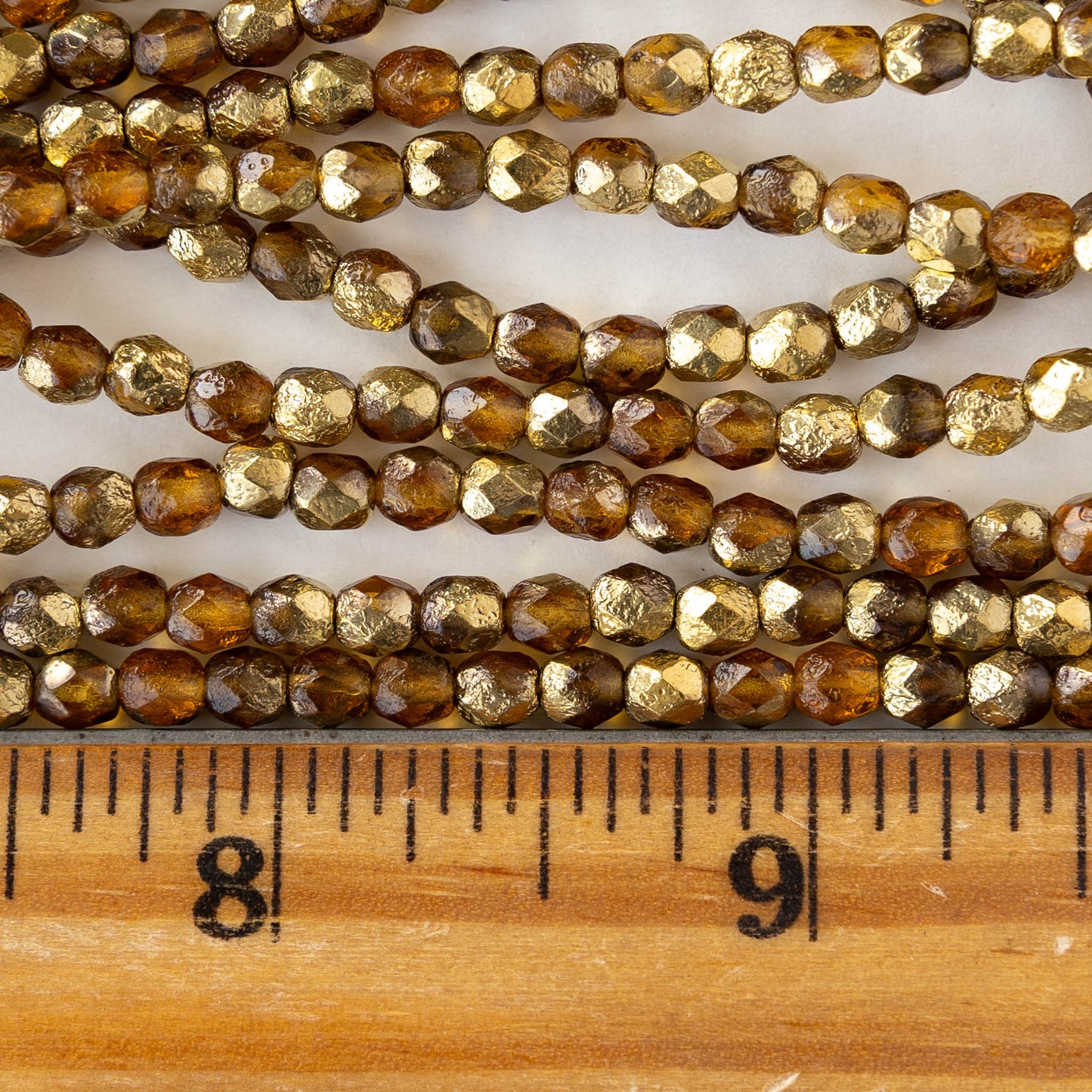 4mm Faceted Round Beads - Etched Amber Gold - 50 beads