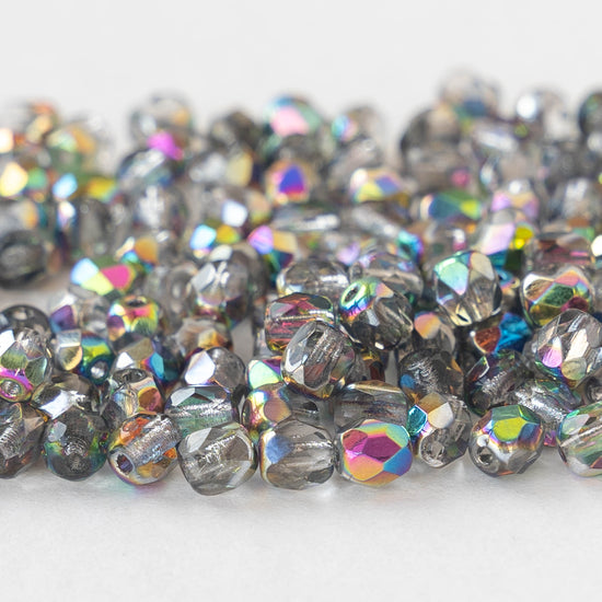 4mm Faceted Round Beads - Black Diamond AB - 100 beads