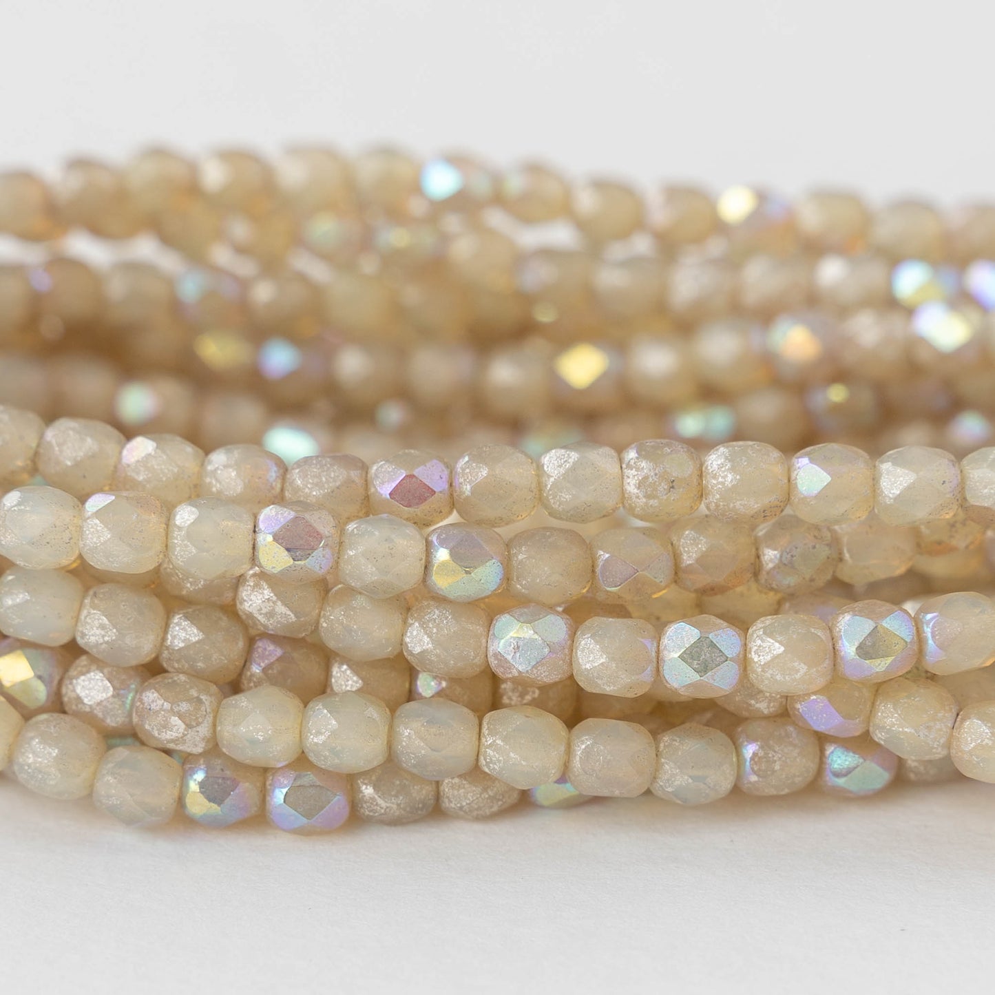 4mm Round Beads - Ivory AB with Silver Dust - 50 beads