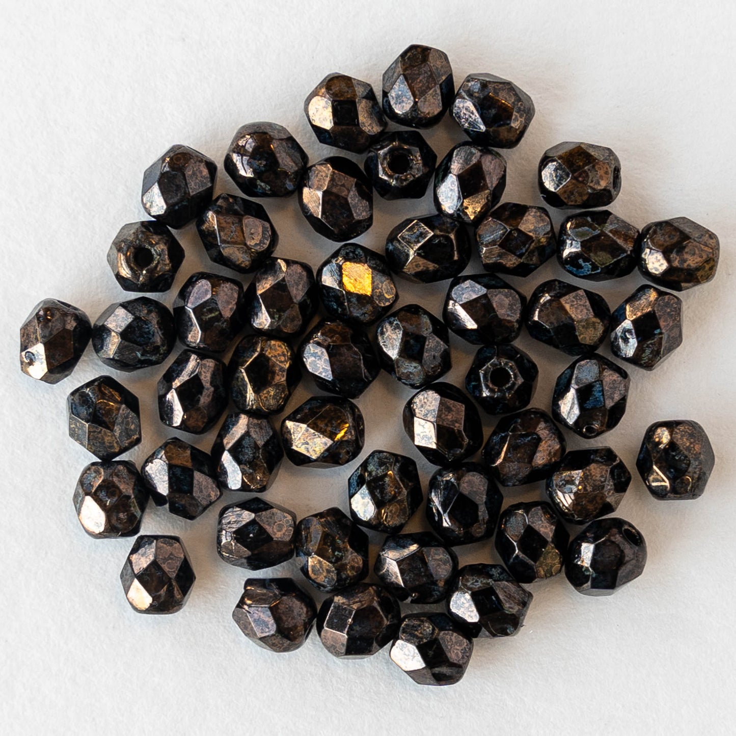4mm Round Faceted Beads - Black Bronze Picasso - 50