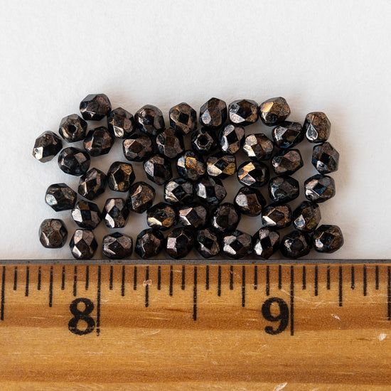 4mm Round Faceted Beads - Black Bronze Picasso - 50