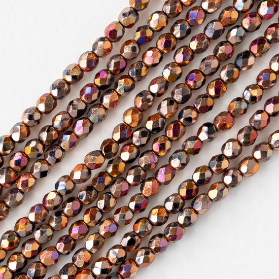 4mm Round Faceted Glass Beads - Full Jet Sliperit - 40 Beads