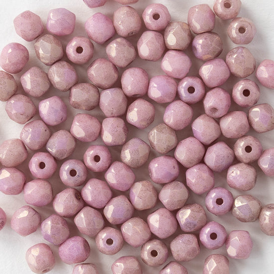 4mm Faceted Round Beads - Lila Gold Luster - 50 beads