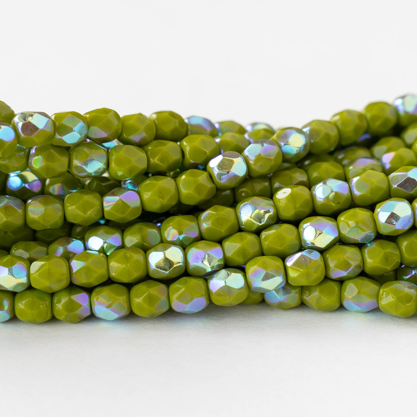 4mm Faceted Round Beads - Lime Green AB - 50 beads
