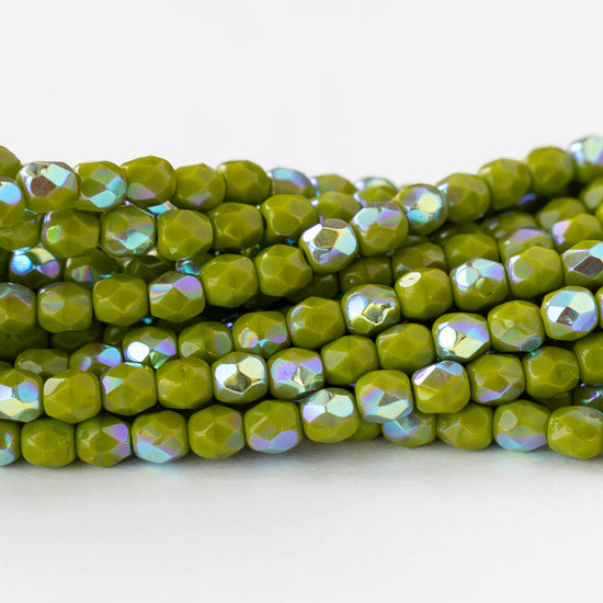 4mm Faceted Round Beads - Lime Green AB - 50 beads