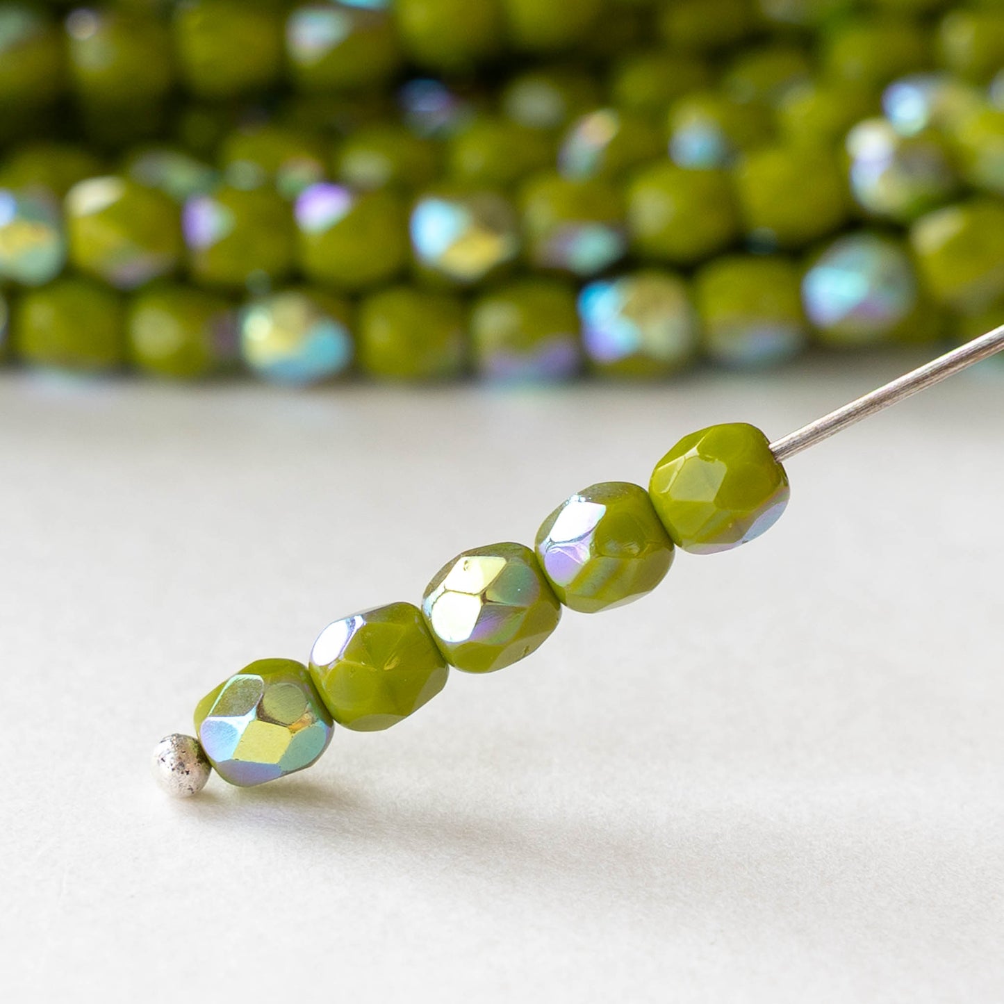 4mm Faceted Round Beads - Lime Green AB - 50 beads