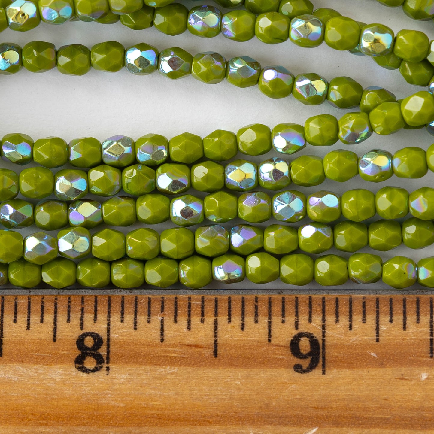 4mm Faceted Round Beads - Lime Green AB - 50 beads