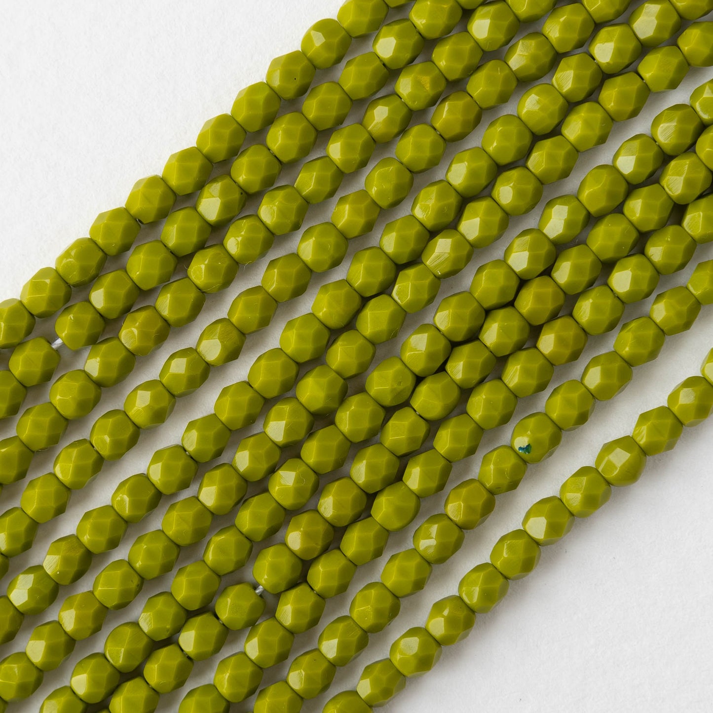 4mm Round Firepolished  Glass Beads - Opaque Lime Green - 50 Beads