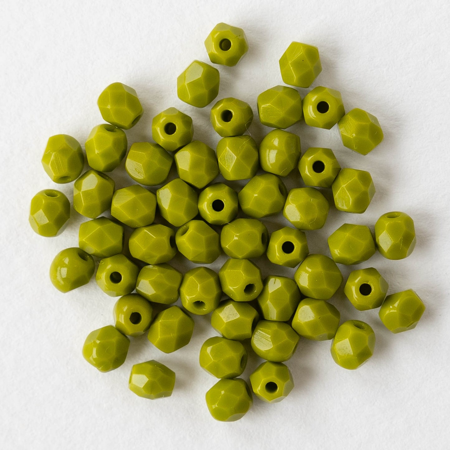 4mm Round Firepolished  Glass Beads - Opaque Lime Green - 50 Beads