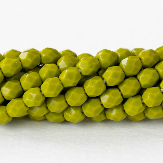 4mm Round Firepolished  Glass Beads - Opaque Lime Green - 50 Beads