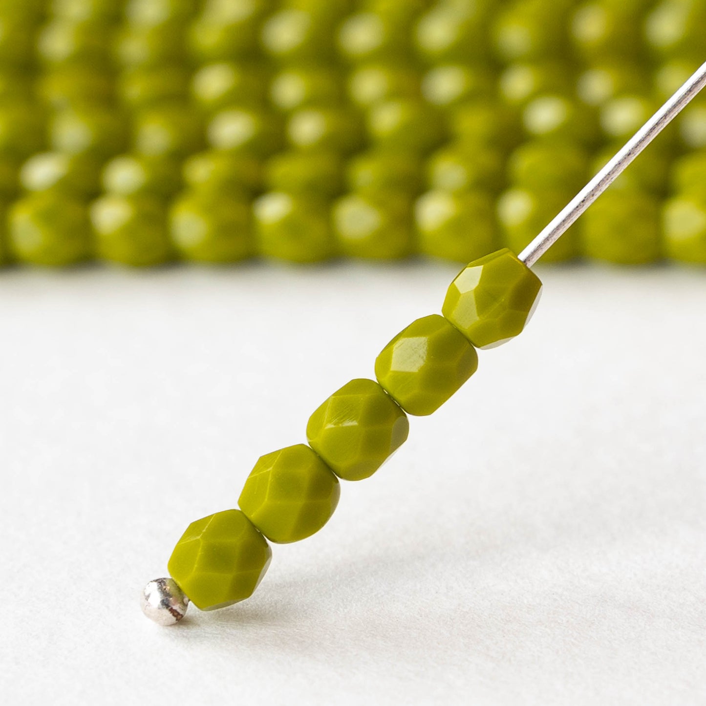 4mm Round Firepolished  Glass Beads - Opaque Lime Green - 50 Beads