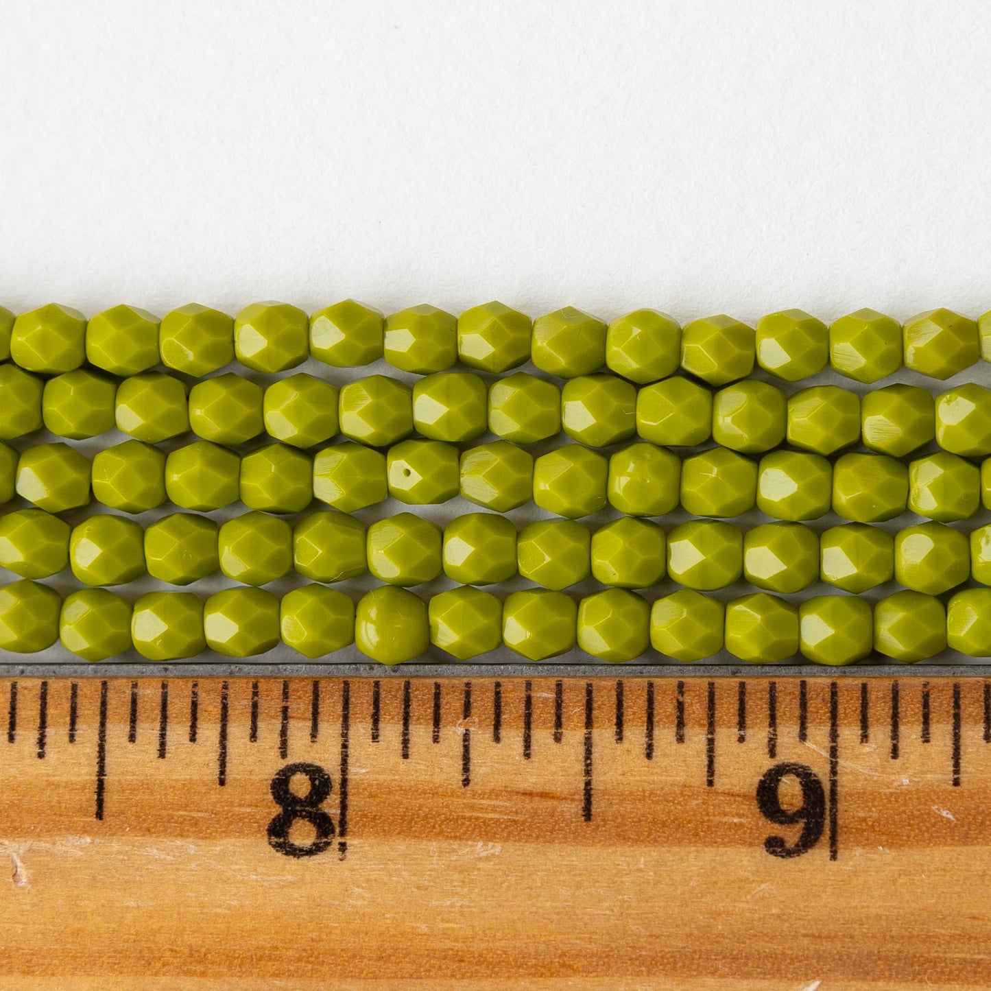 4mm Round Firepolished  Glass Beads - Opaque Lime Green - 50 Beads