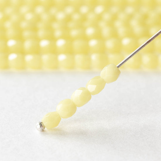 4mm Faceted Round Beads - Opaque Pale Yellow  - 50 beads