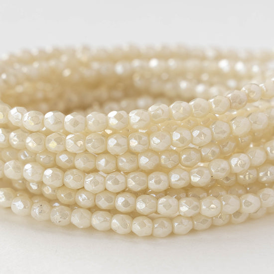 4mm Faceted Round Beads - Pearly White - 50 beads