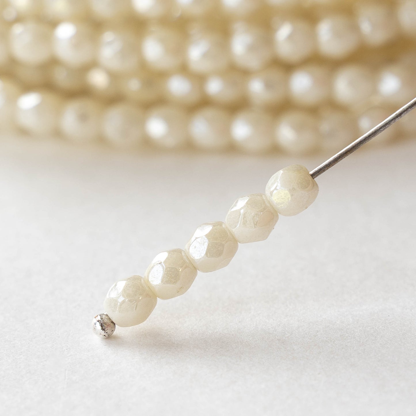 4mm Faceted Round Beads - Pearly White - 50 beads