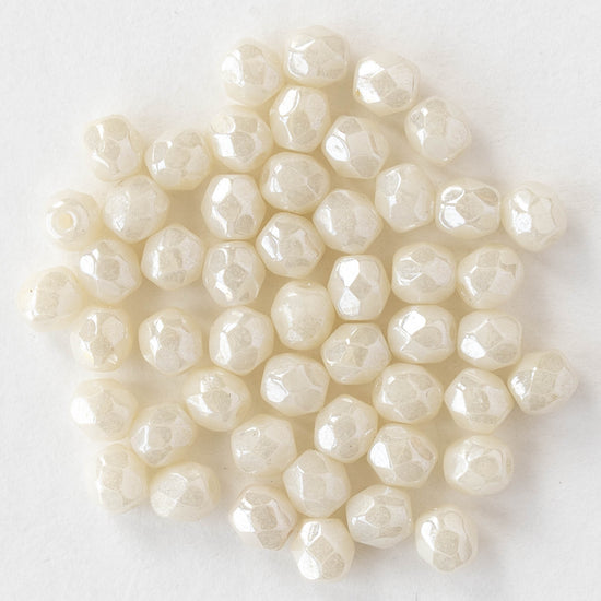 4mm Faceted Round Beads - Pearly White - 50 beads