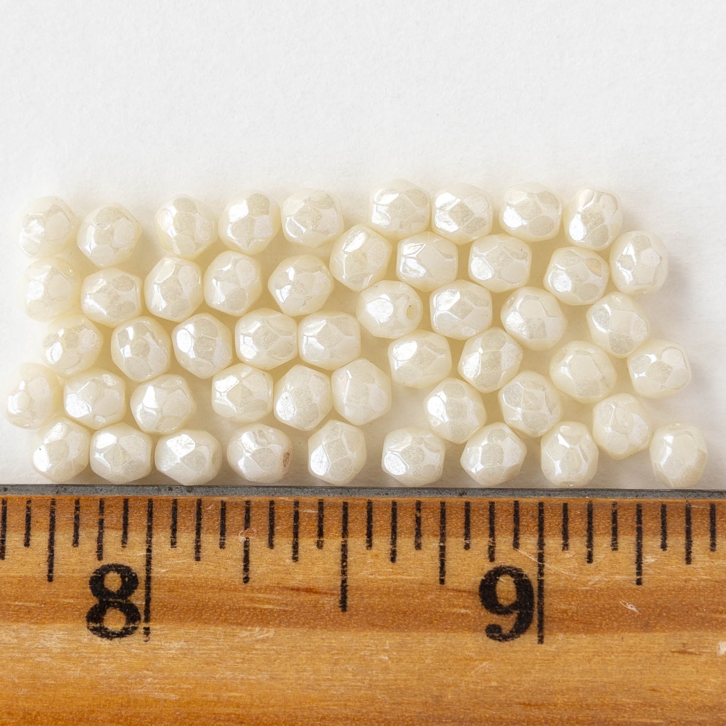 4mm Faceted Round Beads - Pearly White - 50 beads