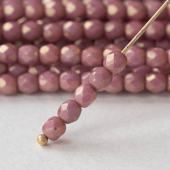 4mm Round Firepolished Beads - Opaque Pink Luster - 30 Beads