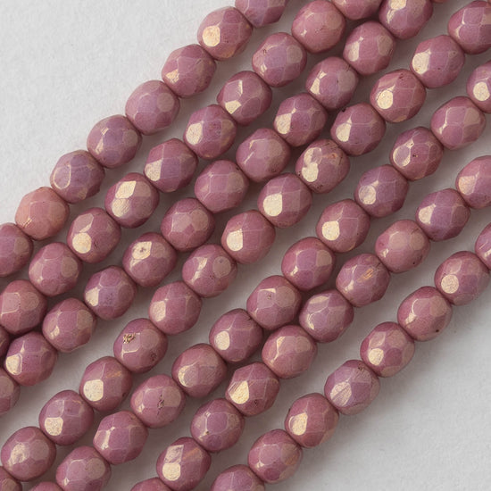 4mm Round Firepolished Beads - Opaque Pink Luster - 30 Beads