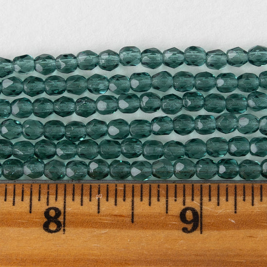 4mm Faceted Round Beads - Prairie Green - 100 beads