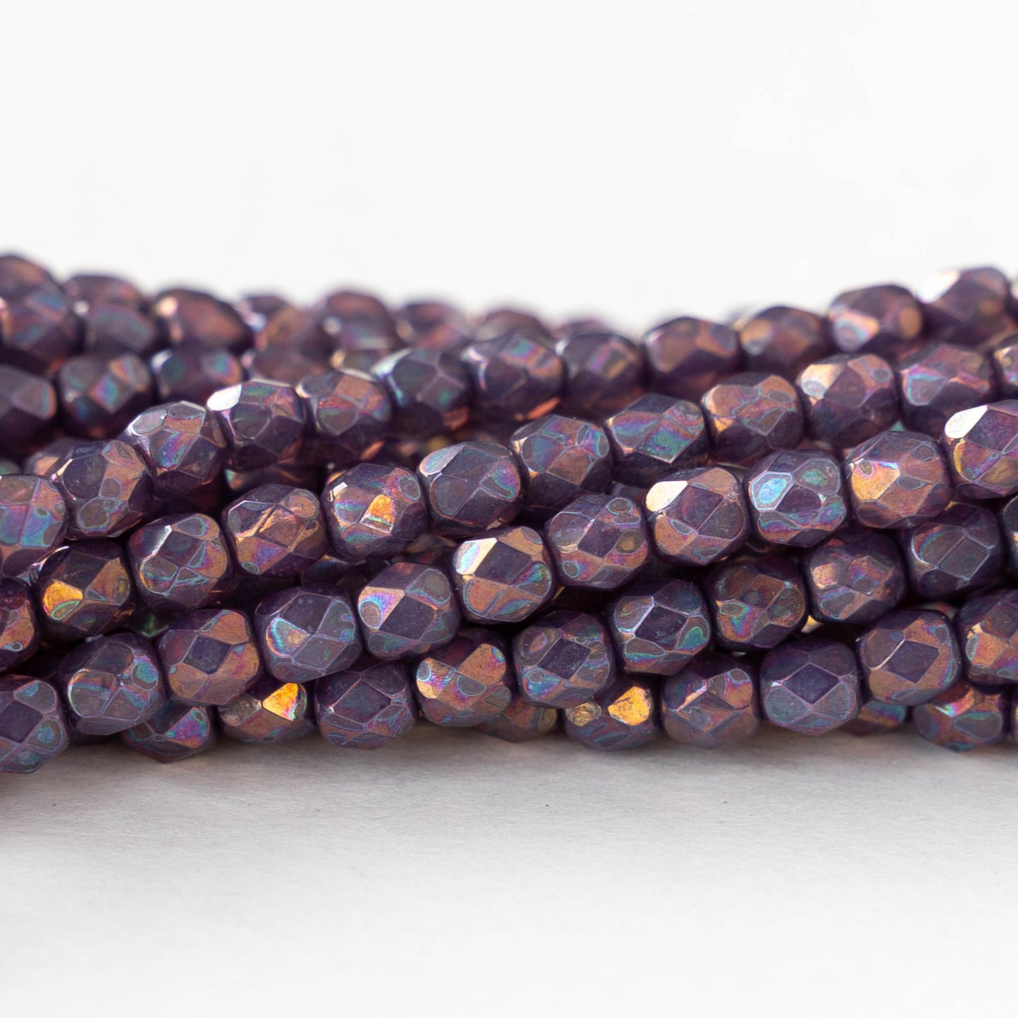 4mm Faceted Round Beads - Purple Bronze Luster - 50 beads