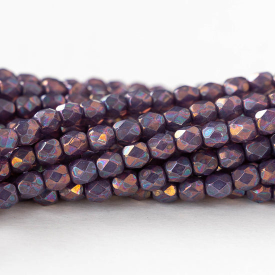 4mm Faceted Round Beads - Purple Bronze Luster - 50 beads