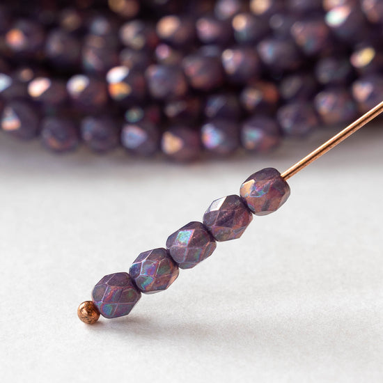 4mm Faceted Round Beads - Purple Bronze Luster - 50 beads