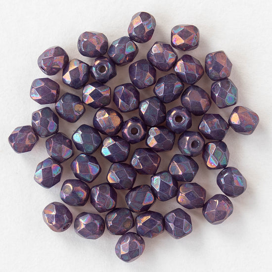 4mm Faceted Round Beads - Purple Bronze Luster - 50 beads