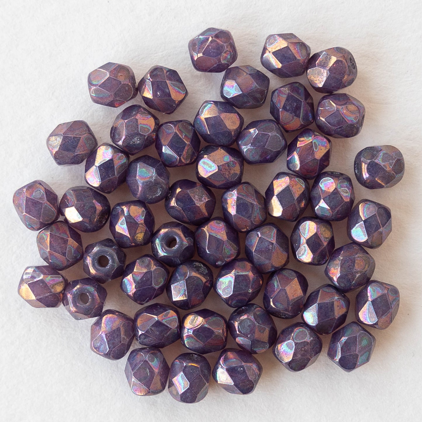 4mm Round Faceted Glass Beads - Opaque Purple Luster - 50 Beads