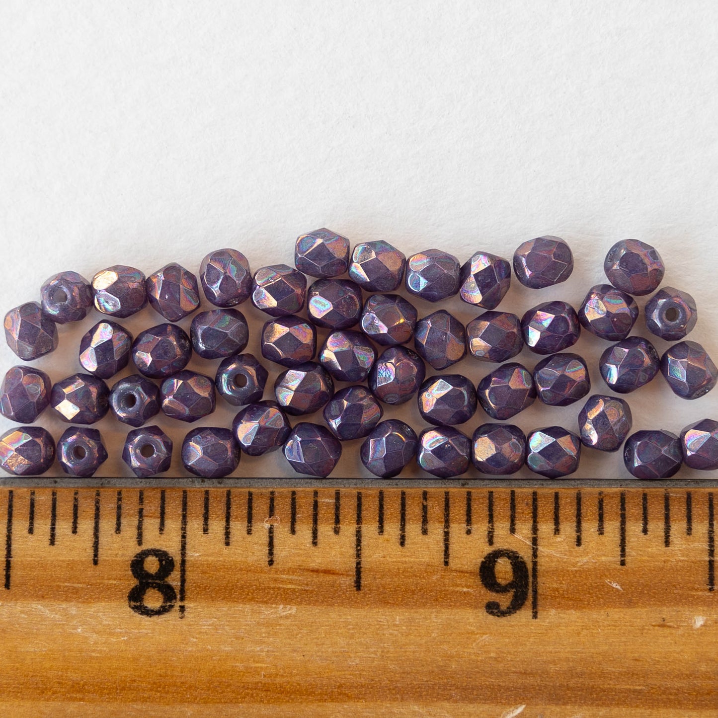 4mm Round Faceted Glass Beads - Opaque Purple Luster - 50 Beads