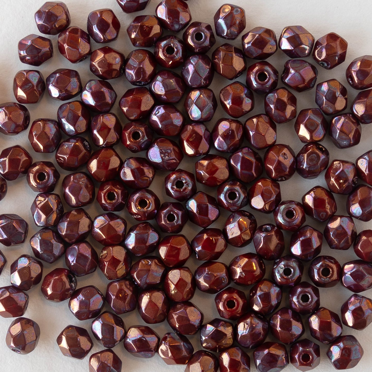 4mm Round Beads - Red Bronze Luster- 50 beads
