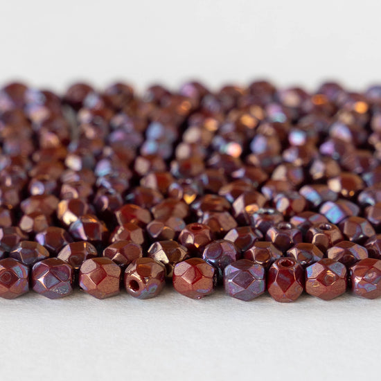 4mm Round Beads - Red Bronze Luster- 50 beads