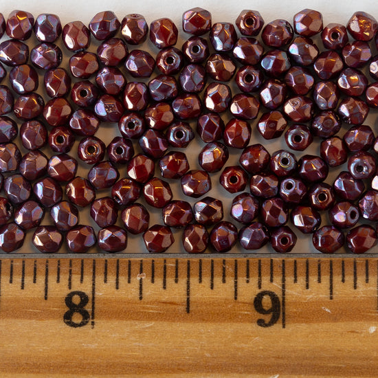 4mm Round Beads - Red Bronze Luster- 50 beads