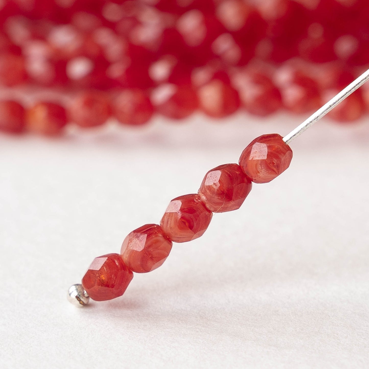 4mm Round Firepolished Glass Beads - Carnelian Orange - 50 Beads