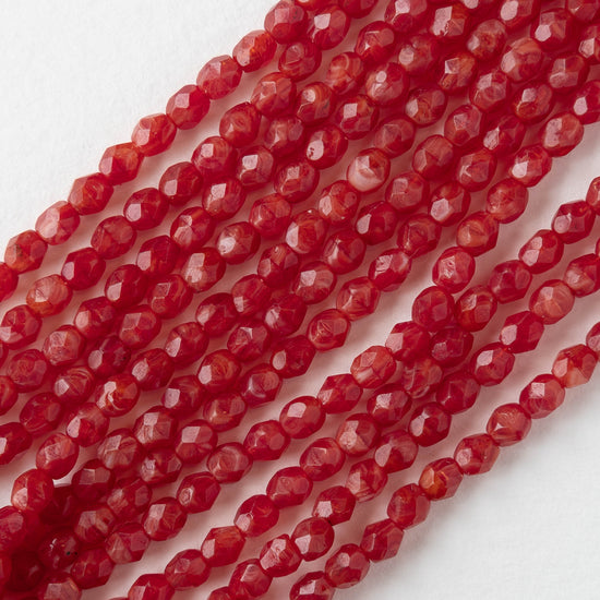 4mm Round Firepolished Glass Beads - Carnelian Orange - 50 Beads