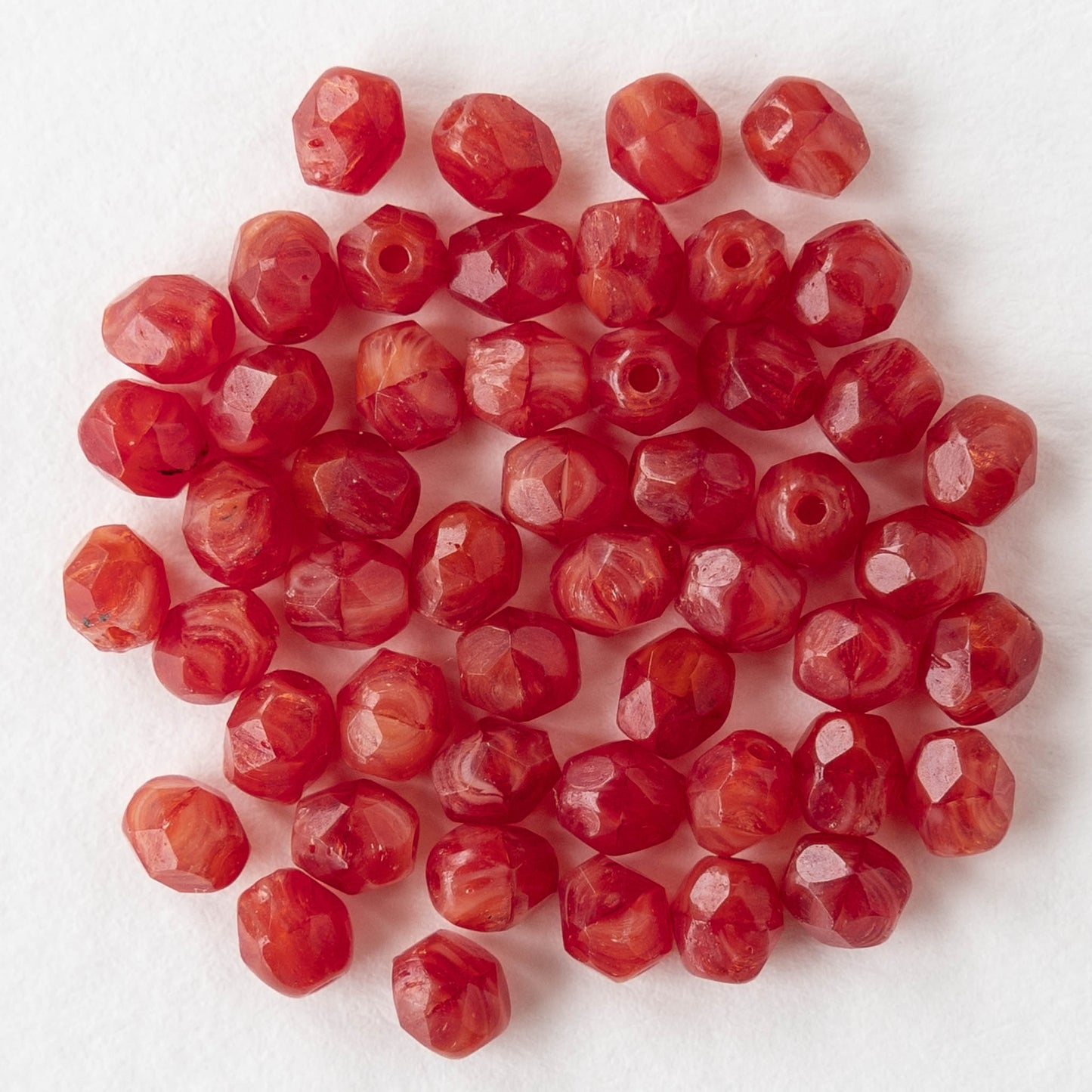 4mm Round Firepolished Glass Beads - Carnelian Orange - 50 Beads