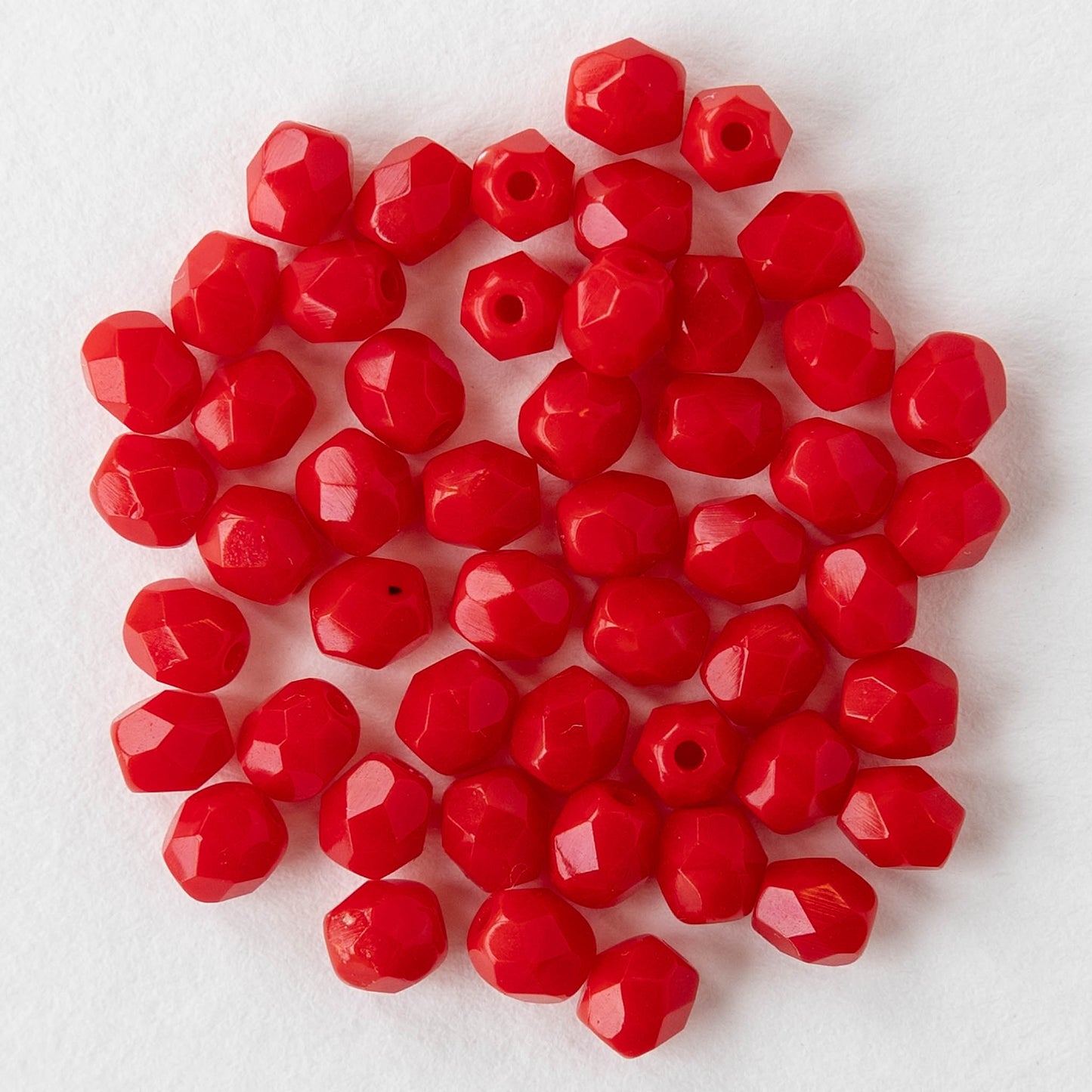 4mm Round Firepolished Glass Beads - Opaque Red - 50 Beads