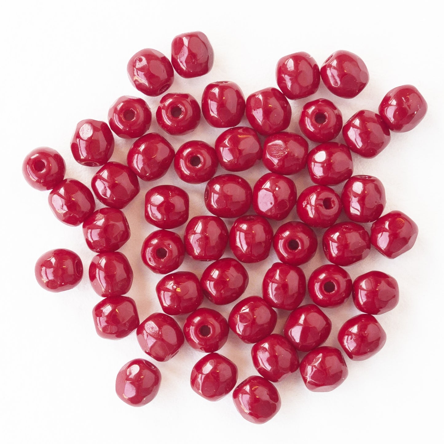 4mm Faceted Round Beads - Opaque Red - 50 beads