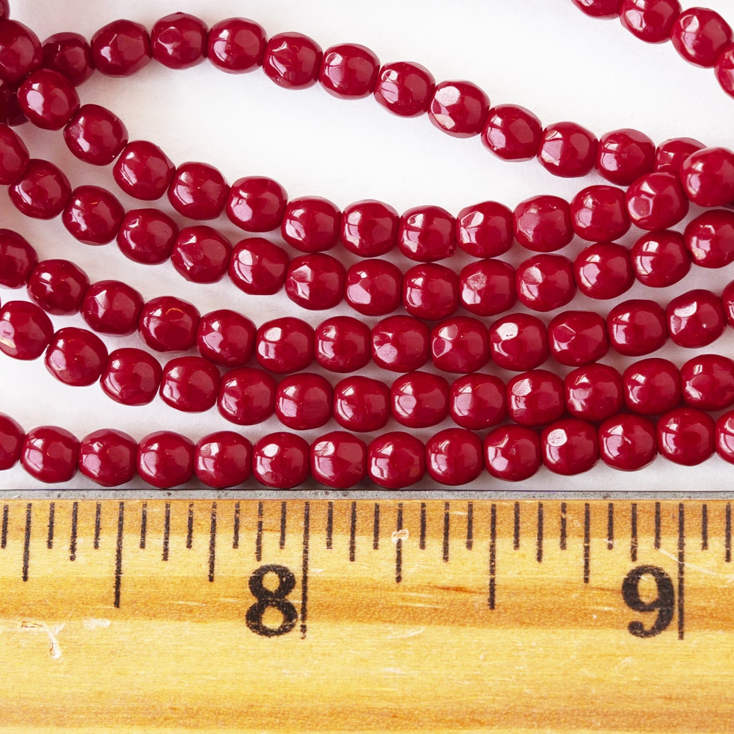4mm Faceted Round Beads - Opaque Red - 50 beads