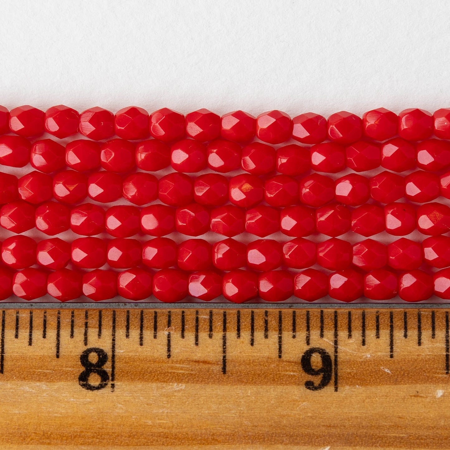 4mm Round Firepolished Glass Beads - Opaque Red - 50 Beads