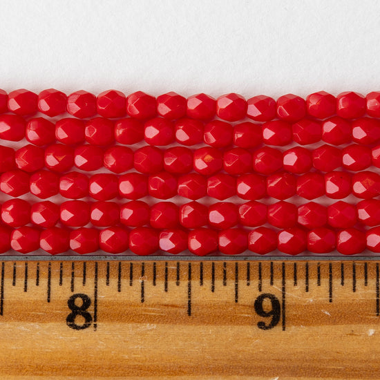 4mm Round Firepolished Glass Beads - Opaque Red - 50 Beads