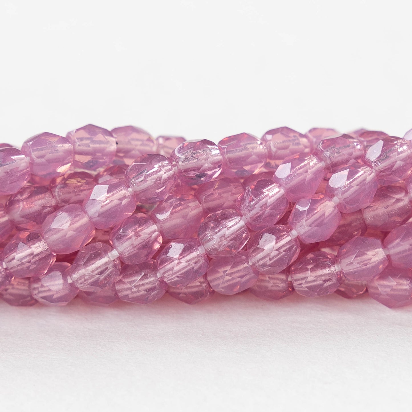 4mm Round Firepolished Glass Beads - Transparent Rose Pink - 50 Beads