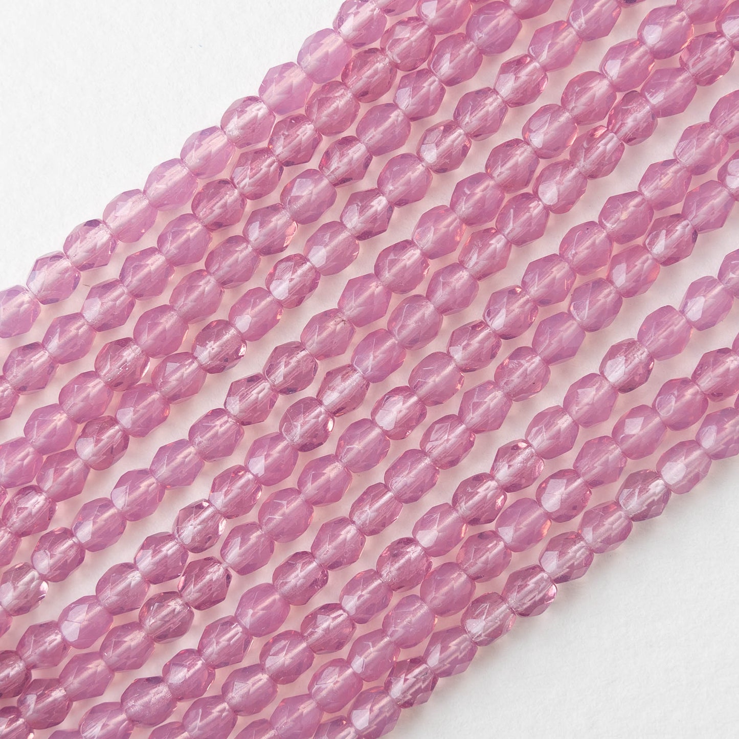 4mm Round Firepolished Glass Beads - Transparent Rose Pink - 50 Beads