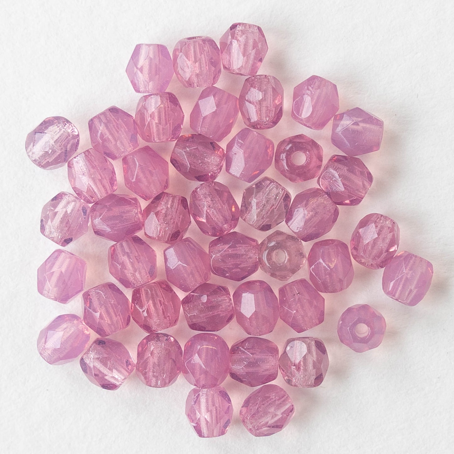 4mm Round Firepolished Glass Beads - Transparent Rose Pink - 50 Beads