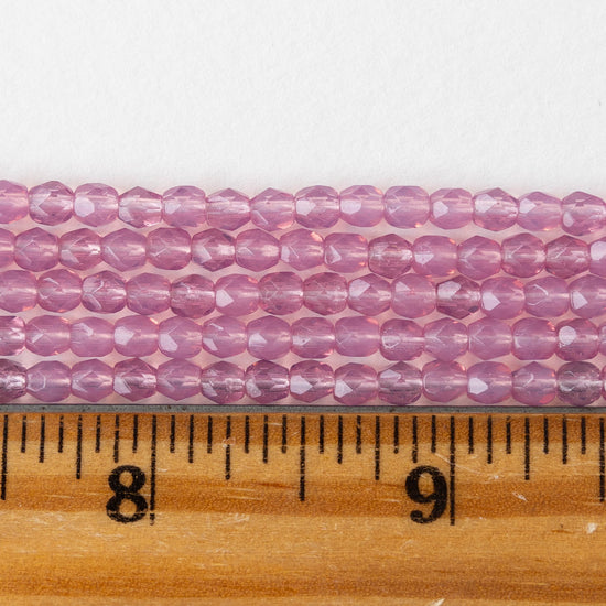 4mm Round Firepolished Glass Beads - Transparent Rose Pink - 50 Beads