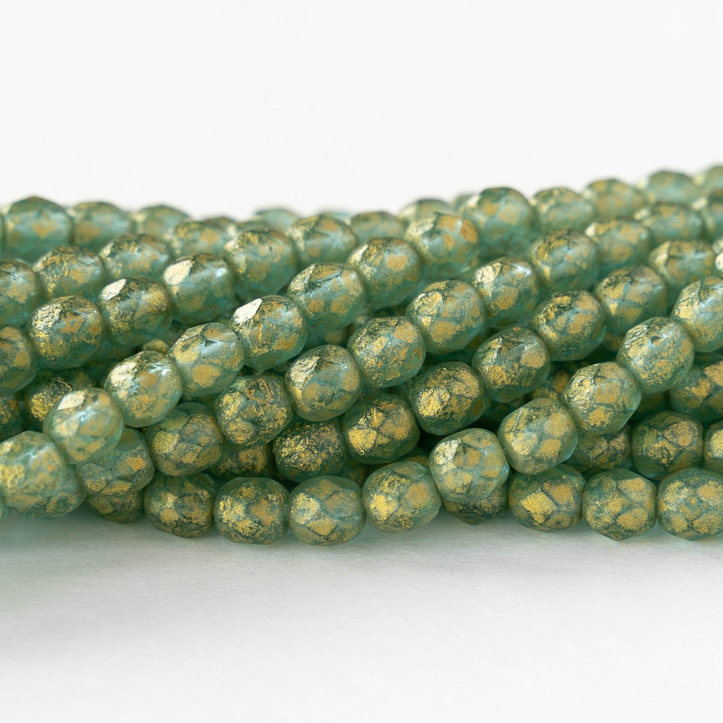 4mm Faceted Round Beads - Matte Sage Green Gold Dust - 50 beads