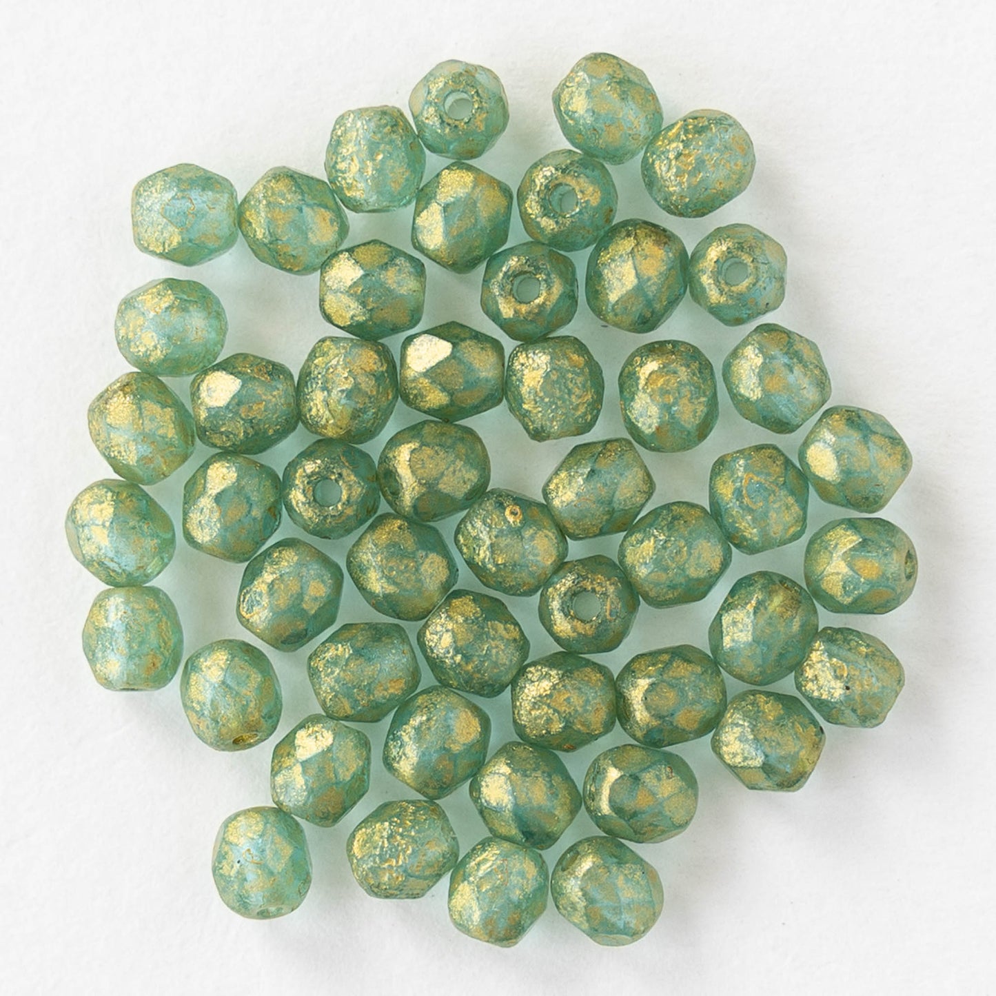 4mm Faceted Round Beads - Matte Sage Green Gold Dust - 50 beads