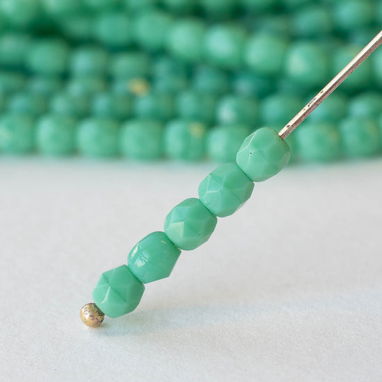 4mm Faceted Round Glass Beads - Opaque Green - 100 beads