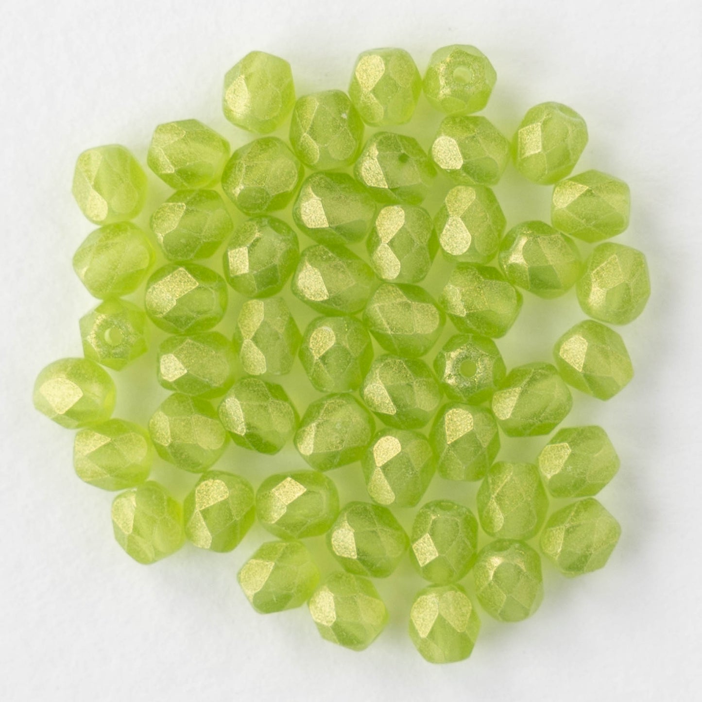 4mm Firepolished Round Beads - Matte Lime Luster - 50 bead strand