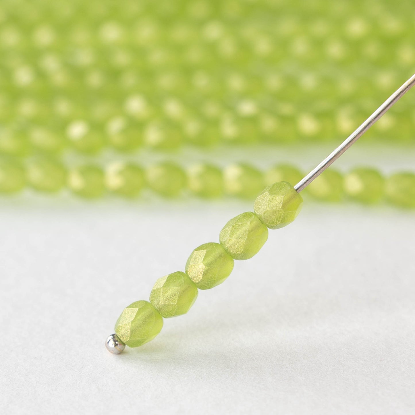 4mm Firepolished Round Beads - Matte Lime Luster - 50 bead strand